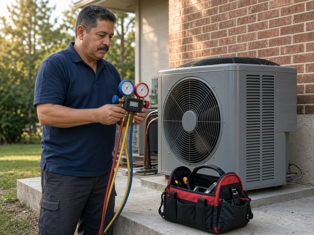 HVAC technician servicing a home mini-split unit