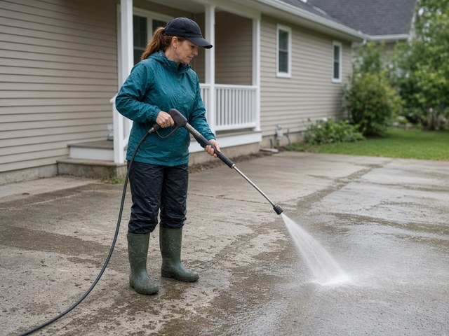 Pressure washing a residential driveway